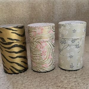 Set of Three 3 Oz. Empty Teavana Decorative Cylindrical Containers